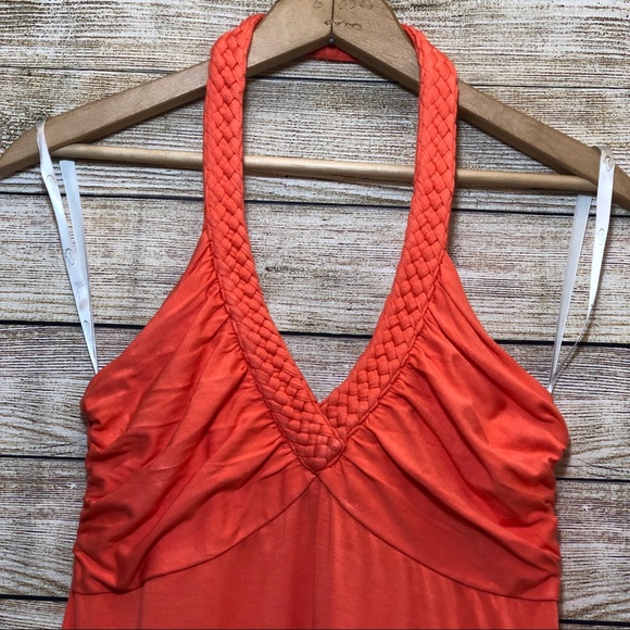 Boston Proper Braided Strap Orange Halter Dress S - Picture 3 of 7